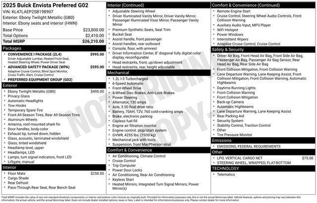new 2025 Buick Envista car, priced at $27,505