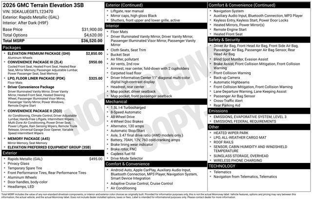new 2026 GMC Terrain car, priced at $37,915