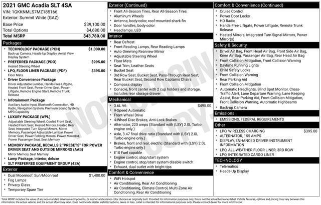 used 2021 GMC Acadia car, priced at $23,725