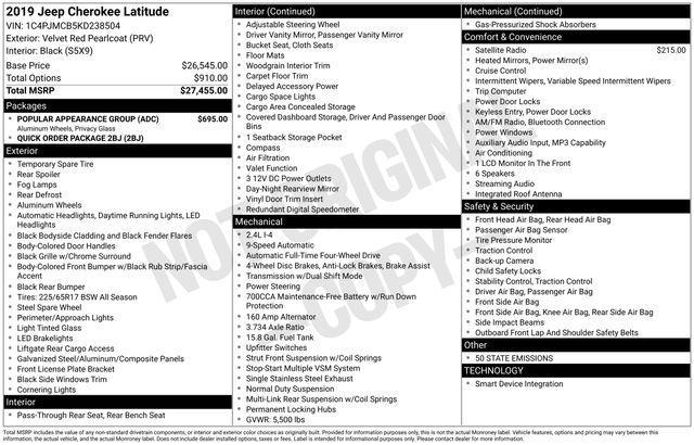 used 2019 Jeep Cherokee car, priced at $15,863