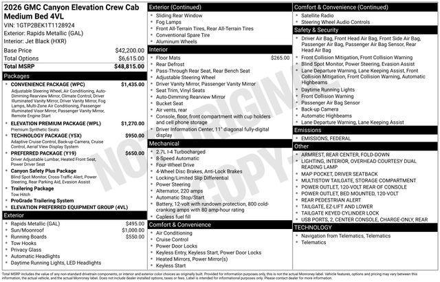 new 2026 GMC Canyon car, priced at $49,383
