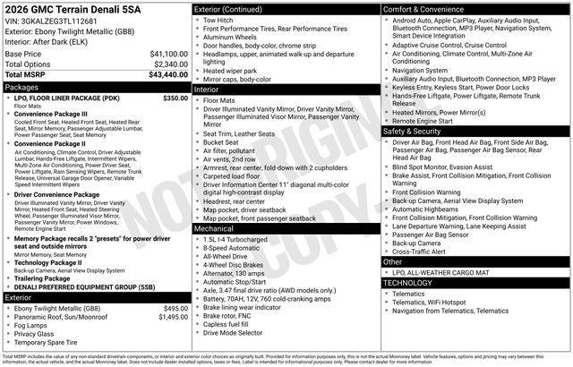 new 2026 GMC Terrain car, priced at $44,060