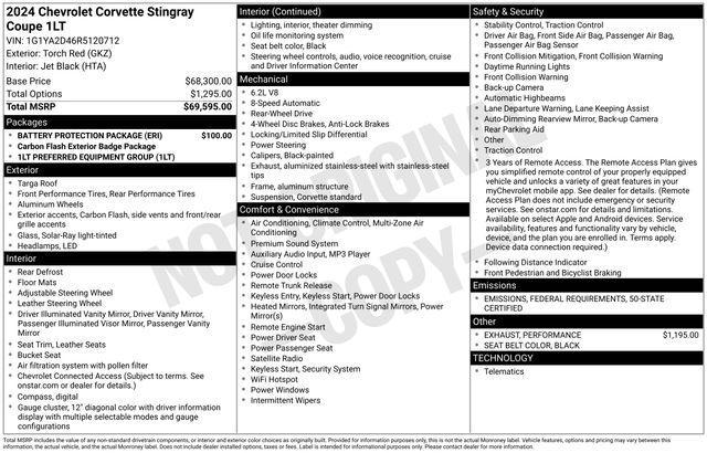 used 2024 Chevrolet Corvette car, priced at $66,872