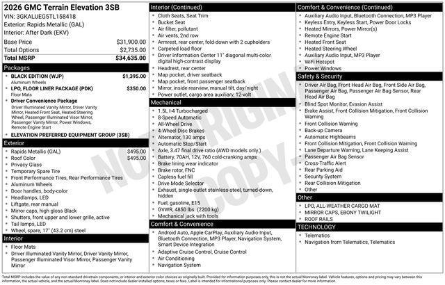 new 2026 GMC Terrain car, priced at $34,980