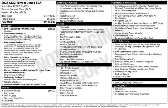 new 2026 GMC Terrain car, priced at $43,320