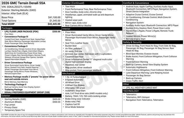 new 2026 GMC Terrain car, priced at $43,815