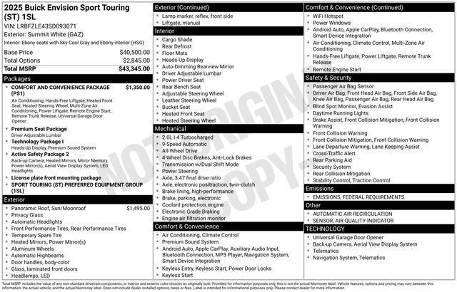 new 2025 Buick Envision car, priced at $43,883