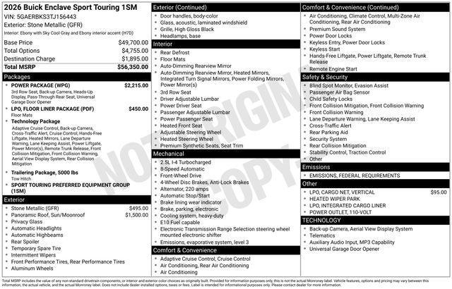 new 2026 Buick Enclave car, priced at $54,660