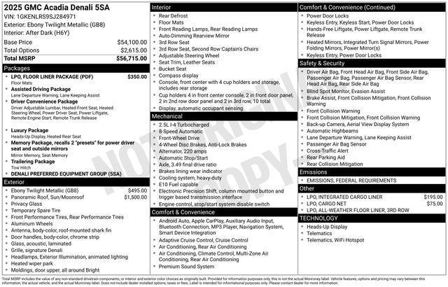 new 2025 GMC Acadia car, priced at $57,046