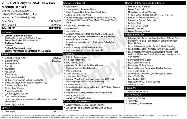 new 2025 GMC Canyon car, priced at $55,455