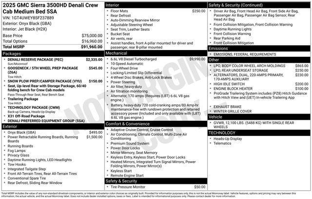 new 2025 GMC Sierra 3500 car, priced at $92,355