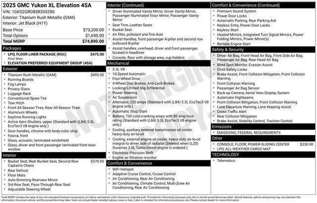 new 2025 GMC Yukon XL car, priced at $76,585