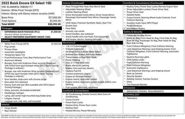 used 2022 Buick Encore GX car, priced at $22,657