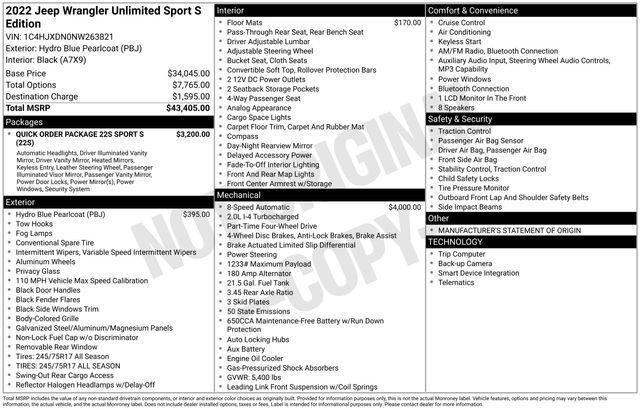 used 2022 Jeep Wrangler Unlimited car, priced at $26,748