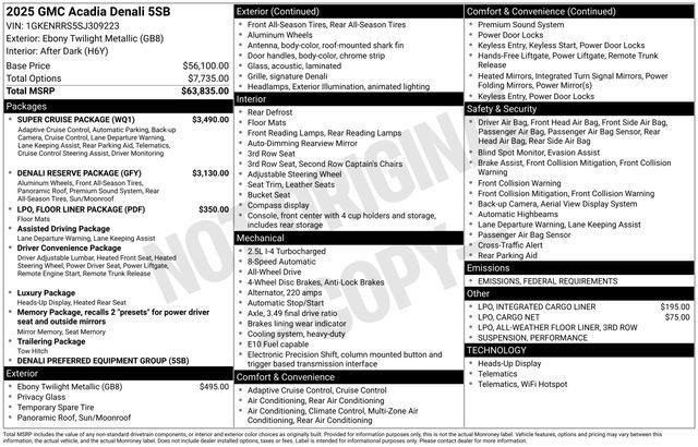 new 2025 GMC Acadia car, priced at $64,023