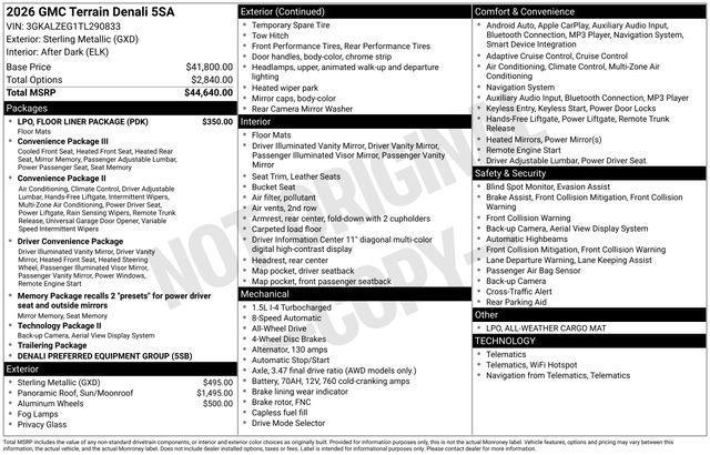 new 2026 GMC Terrain car, priced at $46,435