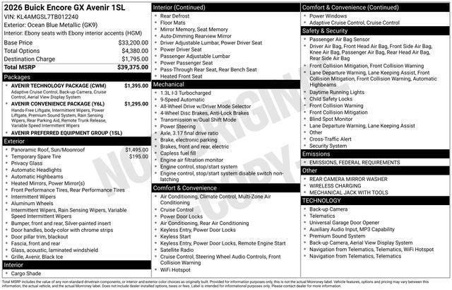 new 2026 Buick Encore GX car, priced at $37,902