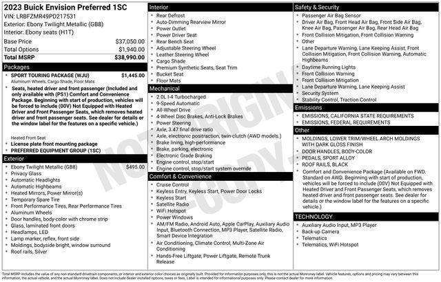 used 2023 Buick Envision car, priced at $26,333