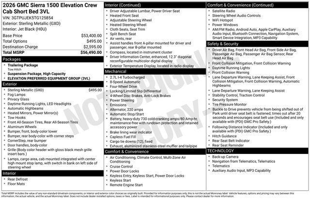 new 2026 GMC Sierra 1500 car, priced at $52,750