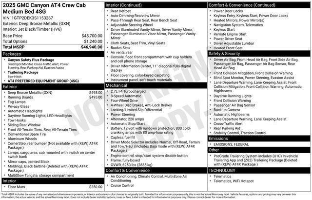 new 2025 GMC Canyon car, priced at $48,535