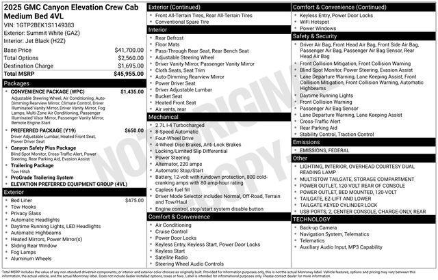new 2025 GMC Canyon car, priced at $44,100