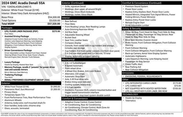 new 2024 GMC Acadia car, priced at $56,954