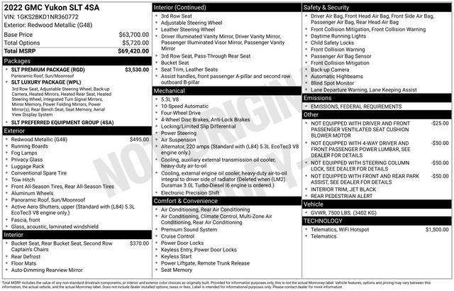 used 2022 GMC Yukon car, priced at $59,808