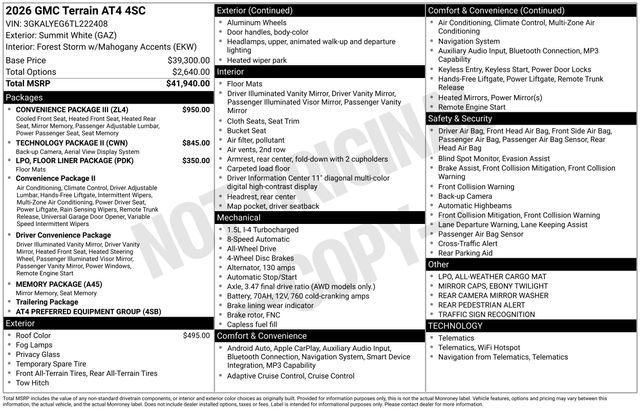 new 2026 GMC Terrain car, priced at $42,635
