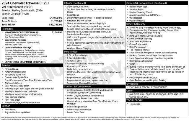 used 2024 Chevrolet Traverse car, priced at $42,168