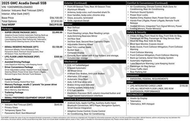 new 2025 GMC Acadia car, priced at $64,077