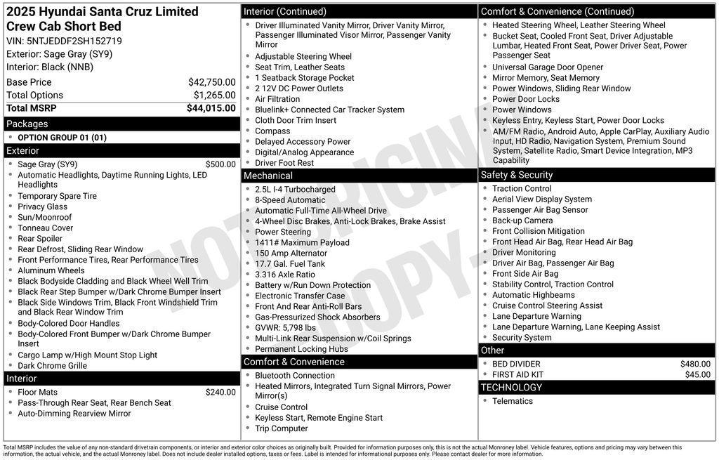 new 2025 Hyundai SANTA CRUZ car, priced at $45,415