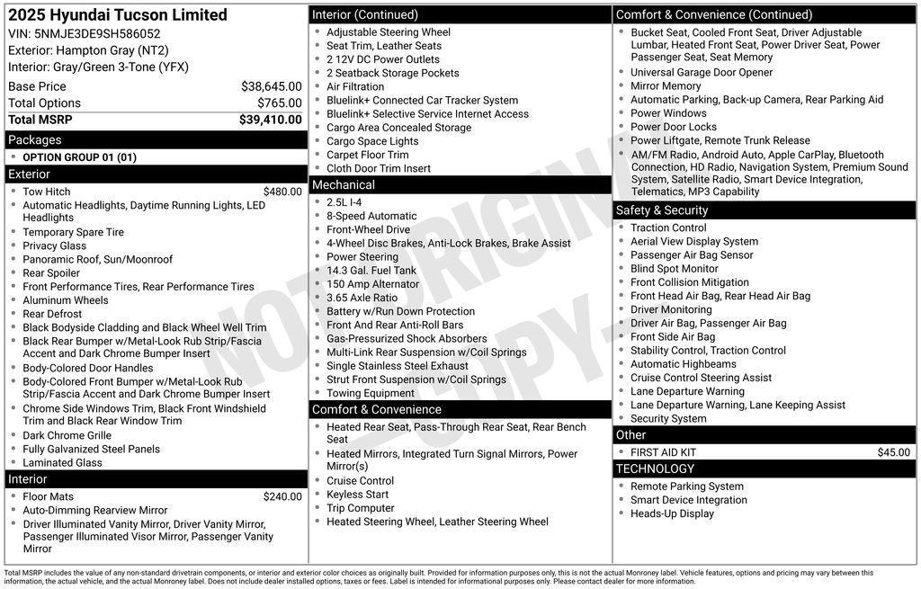 new 2025 Hyundai Tucson car, priced at $39,310