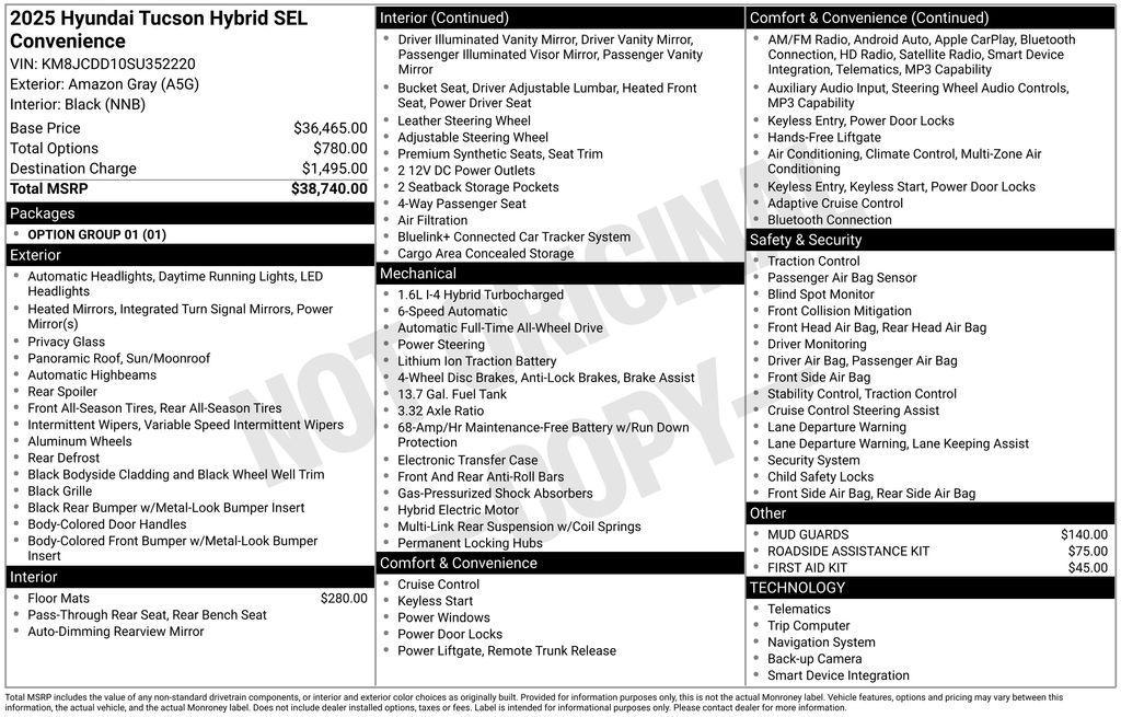 new 2025 Hyundai TUCSON Hybrid car, priced at $36,140