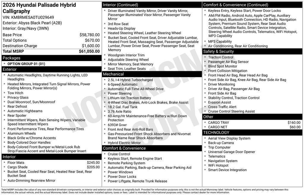 new 2026 Hyundai Palisade Hybrid car, priced at $60,550
