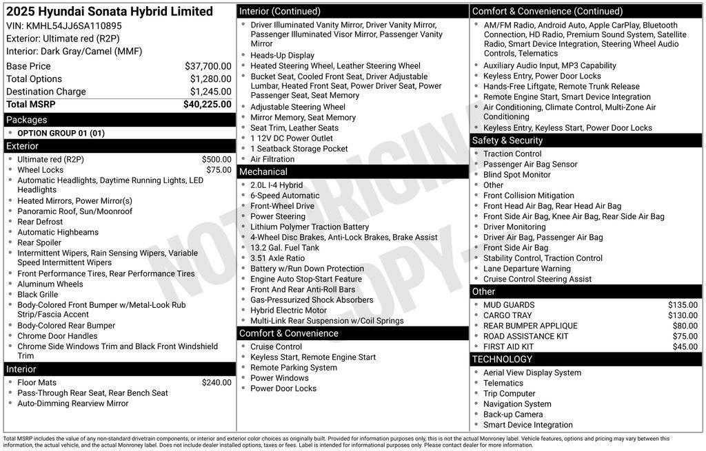 new 2025 Hyundai Sonata Hybrid car, priced at $37,770