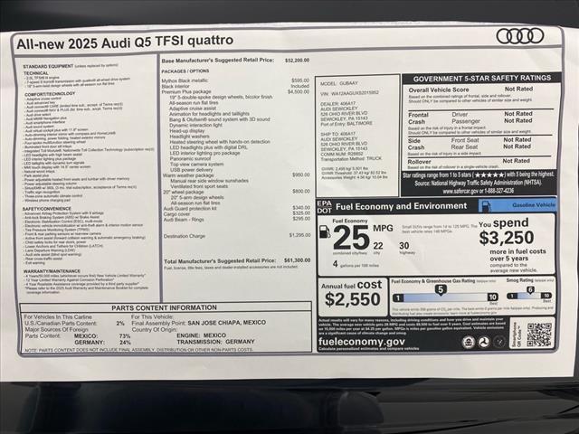 new 2025 Audi Q5 car, priced at $61,300