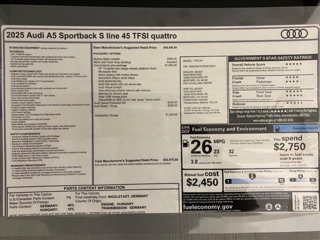 new 2025 Audi A5 Sportback car, priced at $52,575