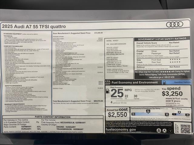new 2025 Audi A7 car, priced at $89,915