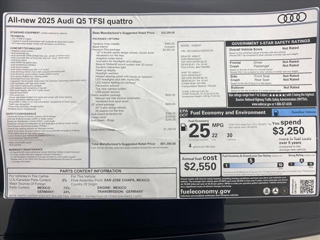 new 2025 Audi Q5 car, priced at $61,300