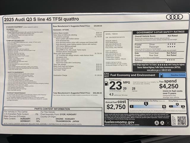 new 2025 Audi Q3 car, priced at $46,460