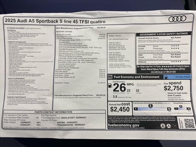 new 2025 Audi A5 Sportback car, priced at $58,005
