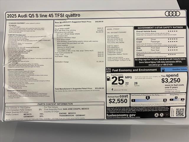 new 2025 Audi Q5 car, priced at $53,650