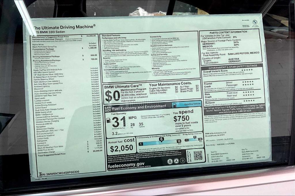 new 2025 BMW 330 car, priced at $50,095