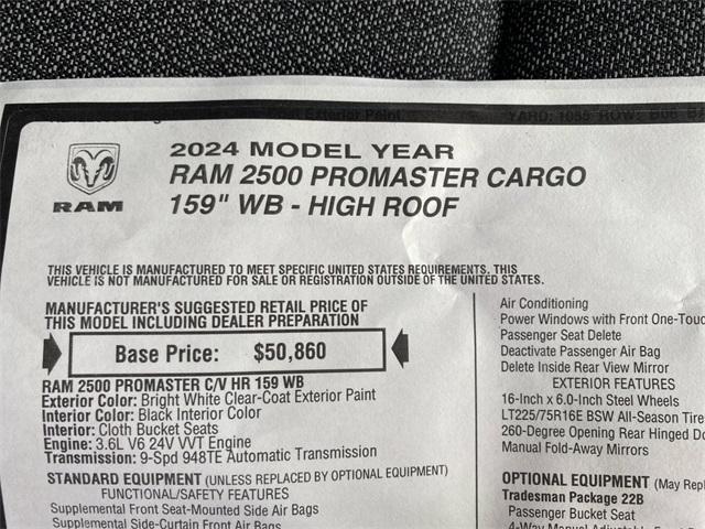 new 2024 Ram ProMaster 2500 car, priced at $44,490