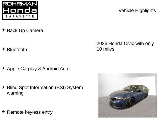 new 2026 Honda Civic car, priced at $27,074