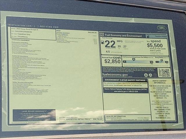 new 2026 Land Rover Range Rover Evoque car, priced at $56,795