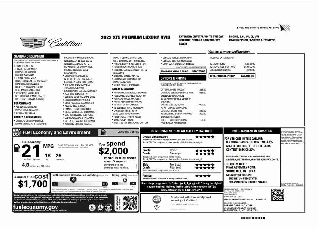 used 2022 Cadillac XT5 car, priced at $31,998