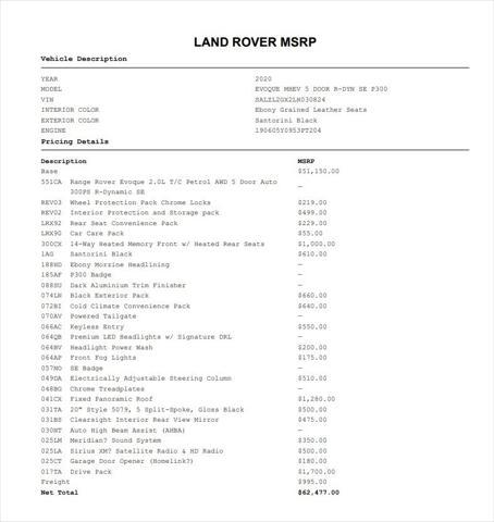 used 2020 Land Rover Range Rover Evoque car, priced at $28,195
