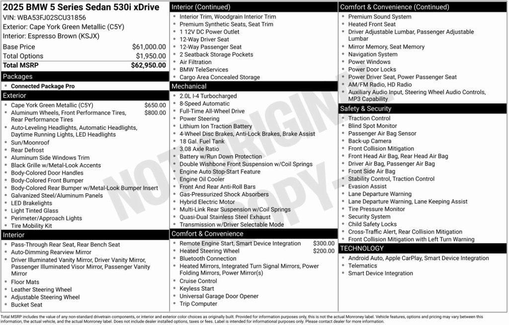 used 2025 BMW 530 car, priced at $59,995