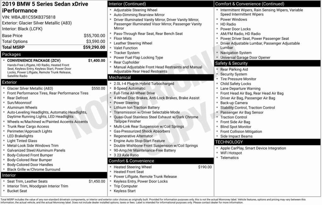 used 2019 BMW 530e car, priced at $18,995